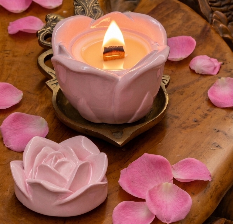 Rose referesh scented candle pahal wellness concrete candle